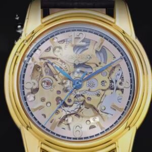 montre automatique femme squelette dorée bracelet cuir.