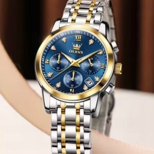 montre olevs homme fine quartz design minimaliste doré date et bracelet cuir