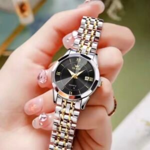montre olevs femme fine quartz design chronographe doré date et bracelet acier inoxydable